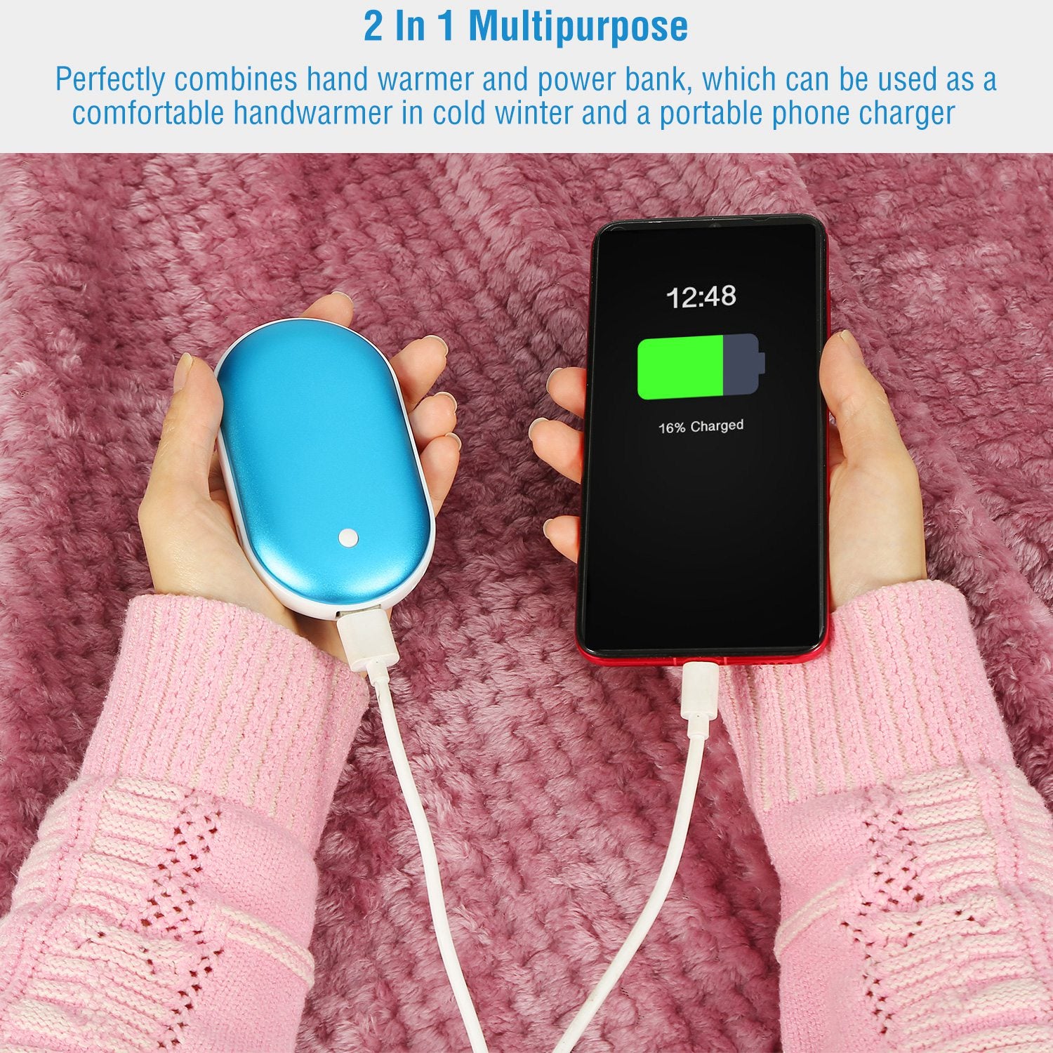 Zevuno Portable Hand Warmer 5000mAh Power Bank Rechargeable Pocket Warmer Double-Sided Heating Handwarmer