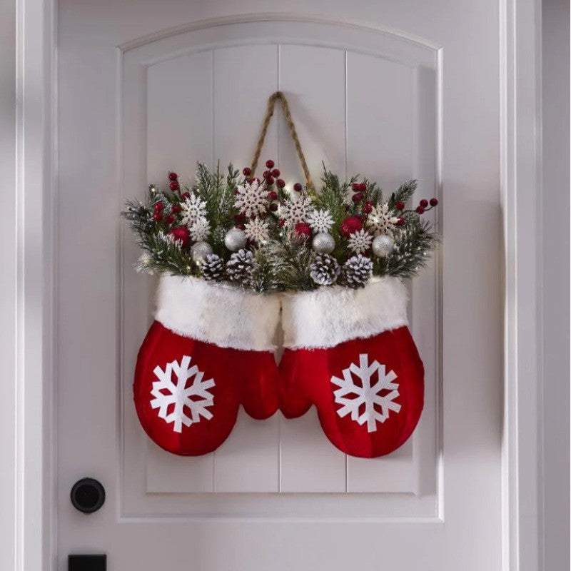 Trend Spark Christmas Garland Creative Glove Shaped Simulated Flower Wreath Window Door Gate Decoration Door Sign Xmas Party Decoration