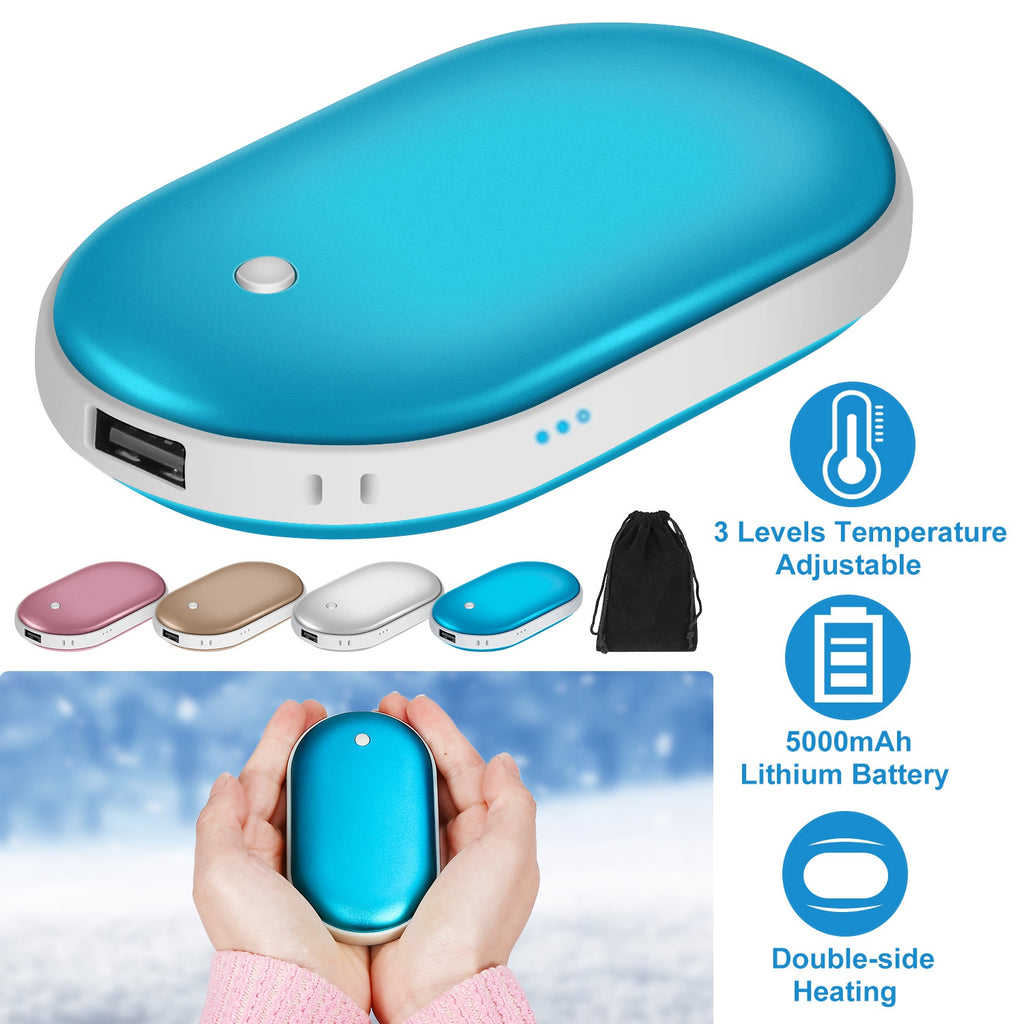 Zevuno Portable Hand Warmer 5000mAh Power Bank Rechargeable Pocket Warmer Double-Sided Heating Handwarmer