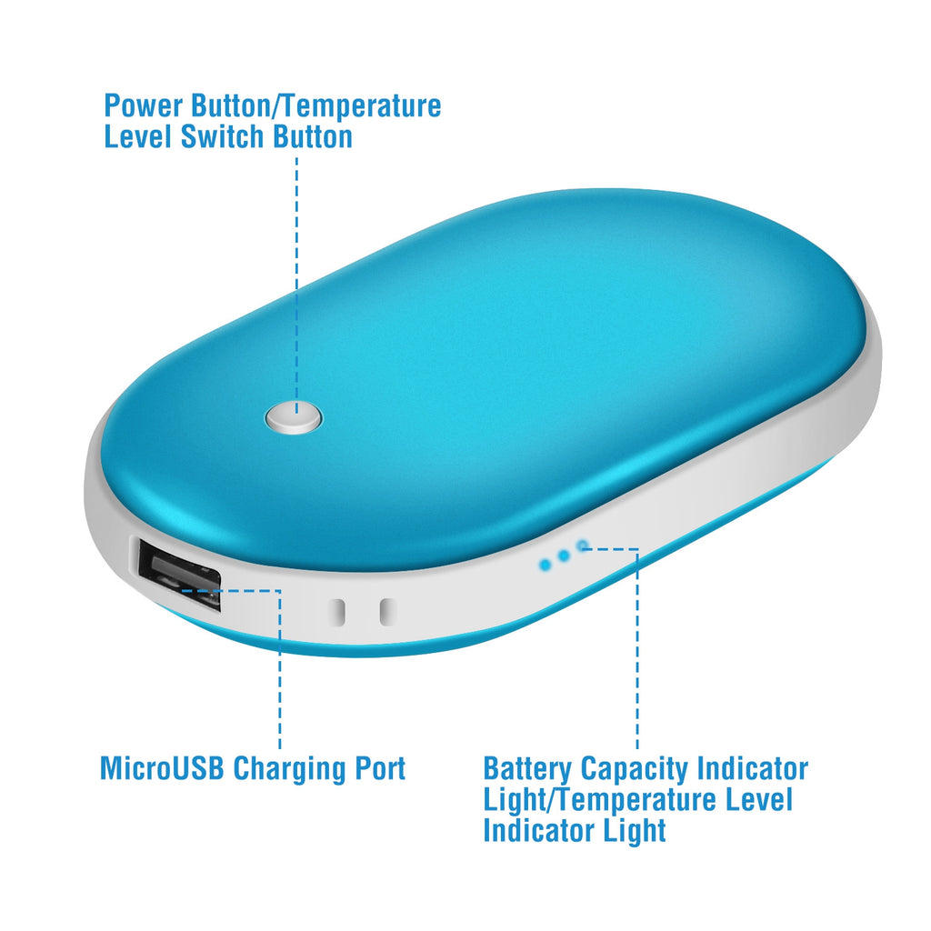 Zevuno Portable Hand Warmer 5000mAh Power Bank Rechargeable Pocket Warmer Double-Sided Heating Handwarmer