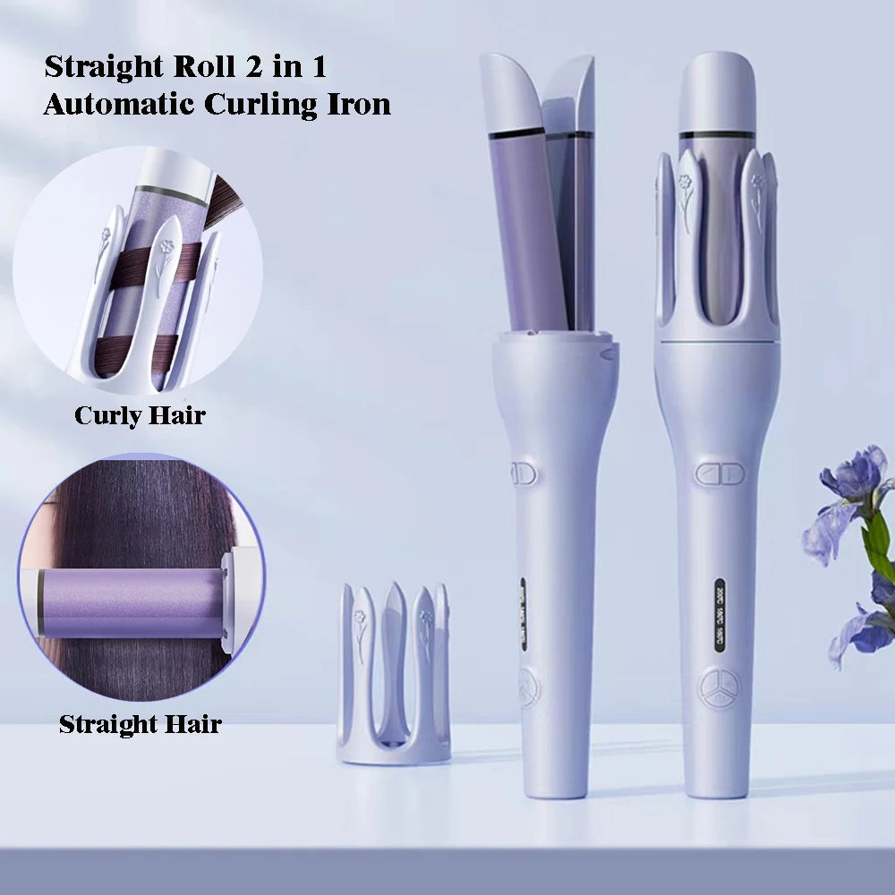 Zevuno New 2 In 1 Automatic Hair Curler Straightener Negative Ion Electric Ceramic Fast Heating Rotating Magic Curler