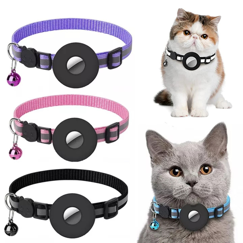 Zevuno Reflective Collar Waterproof Holder Case For Airtag Air Tag Airtags Protective Cover Cat Dog Kitten Puppy Nylon Collar