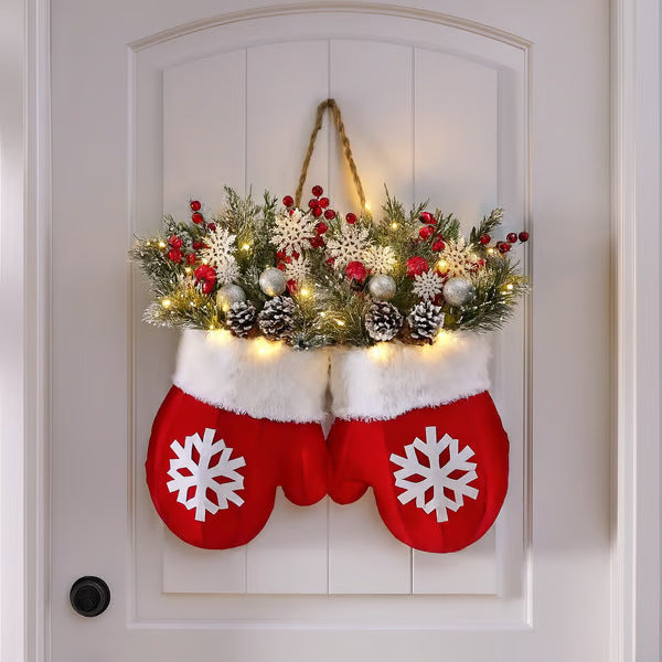 Zevuno Christmas Garland Creative Glove Shaped Simulated Flower Wreath Window Door Gate Decoration Door Sign Xmas Party Decoration