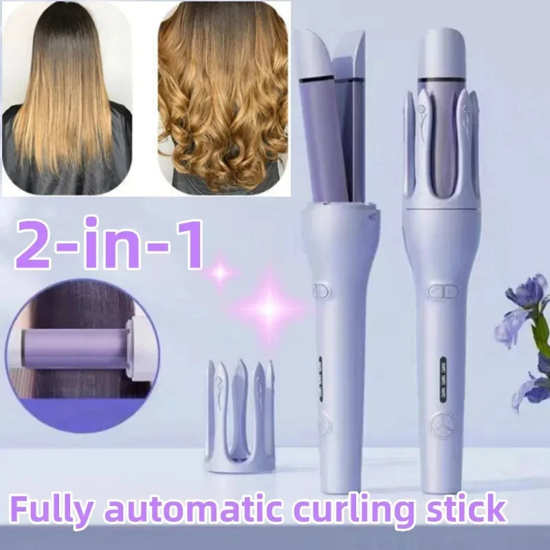 Zevuno New 2 In 1 Automatic Hair Curler Straightener Negative Ion Electric Ceramic Fast Heating Rotating Magic Curler